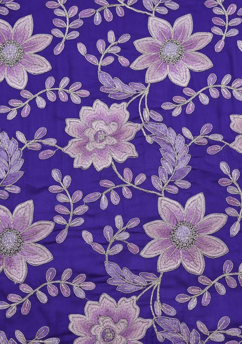 Vibrant Purple Floral Embroidery Crepe Lehenga Set - Indya