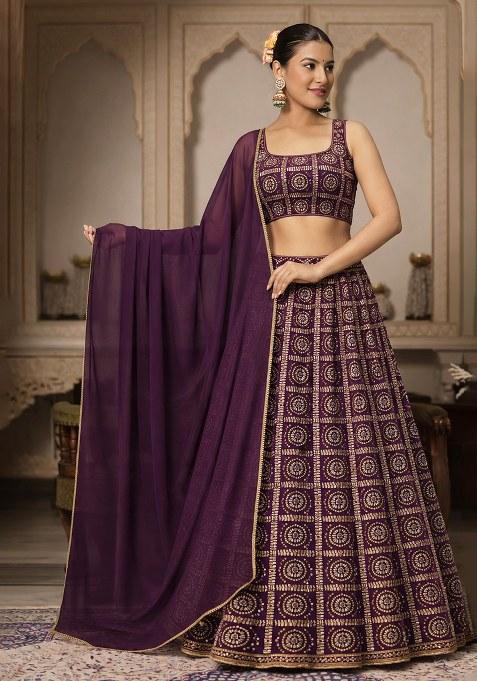Purple Bandhani Print Chinon Lehenga Set