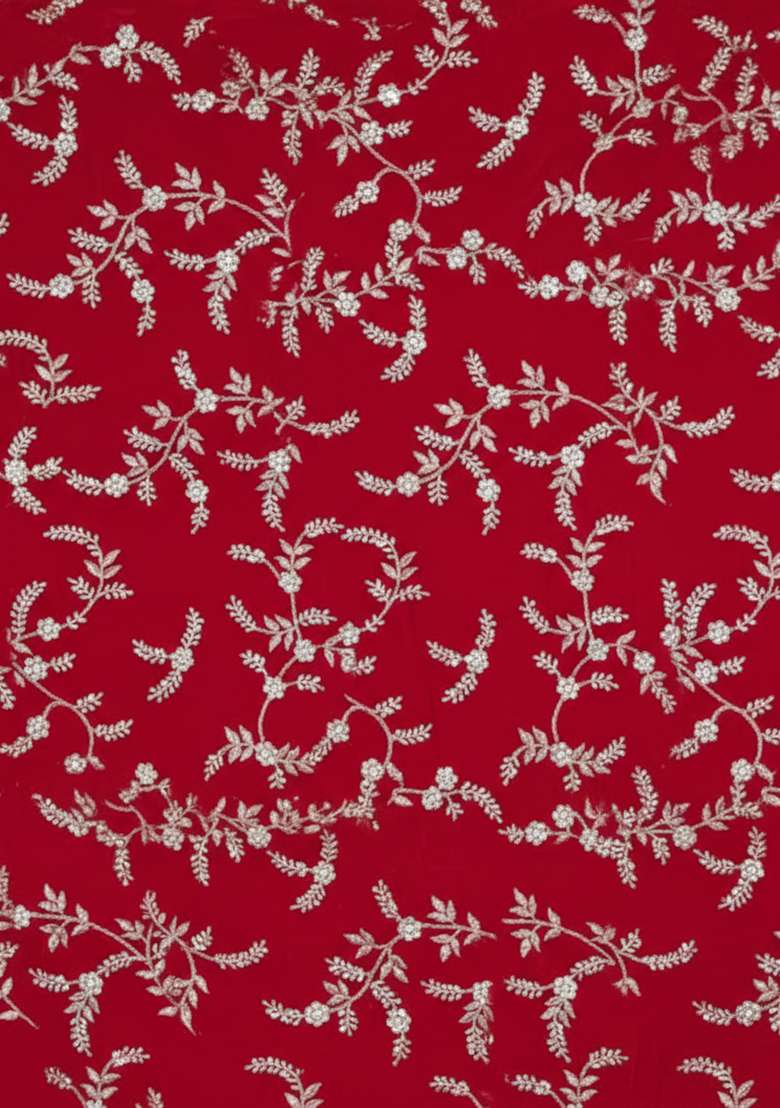 Red Embroidered Crepe Lehenga Set - Indya