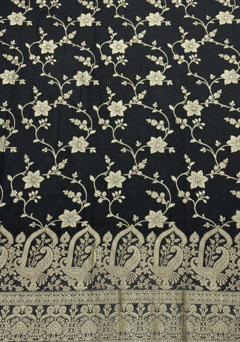 Black Embroidered Tissue Lehenga Set - Indya