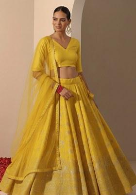 Yellow Embroidered Tissue Lehenga Set