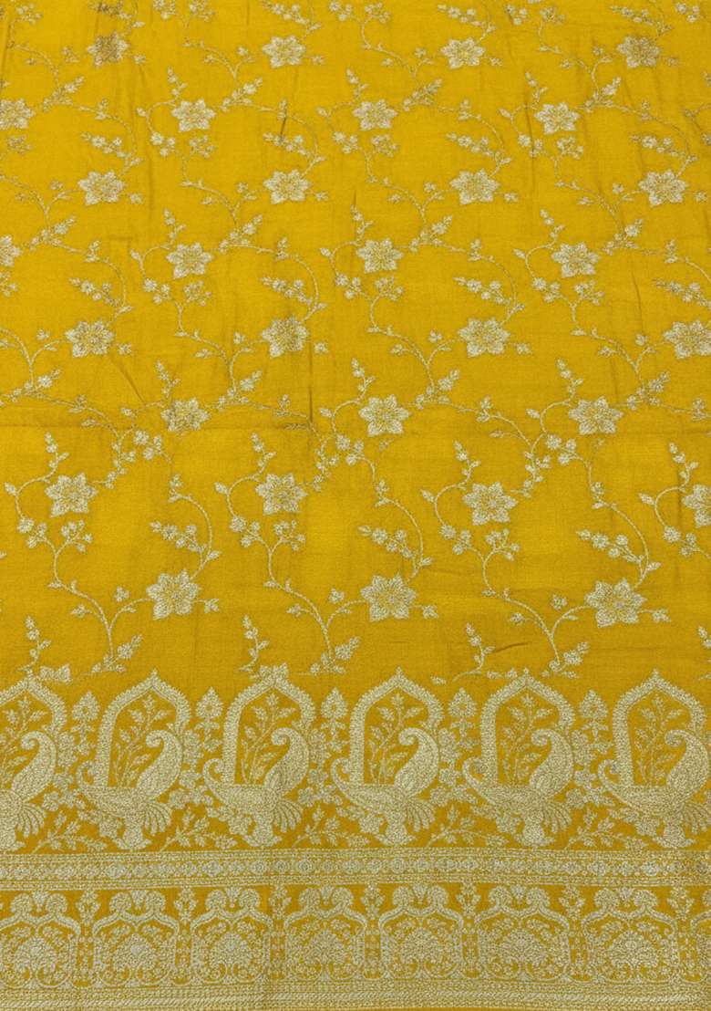 Yellow Embroidered Tissue Lehenga Set - Indya