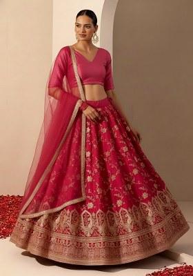 Pink Embroidered Tissue Lehenga Set