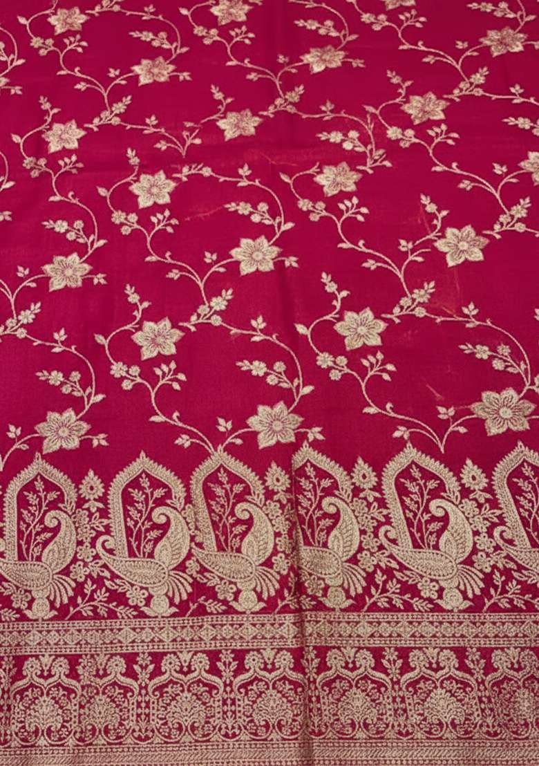 Pink Embroidered Tissue Lehenga Set - Indya
