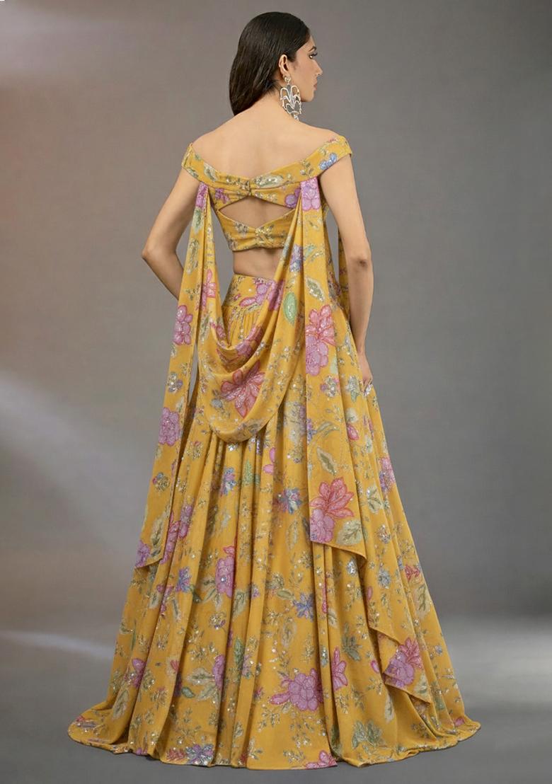 Yellow Embroidered Lehenga Set - Indya