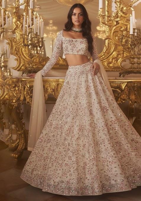 Light Beige Sequin Lehenga Set