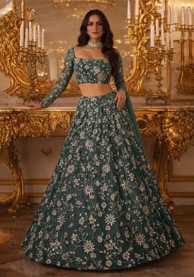 Green Embroidered Lehenga Set