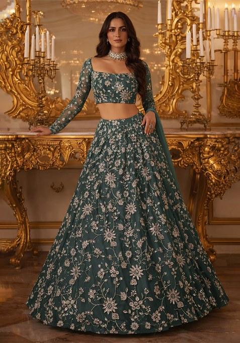 Green Embroidered Lehenga Set