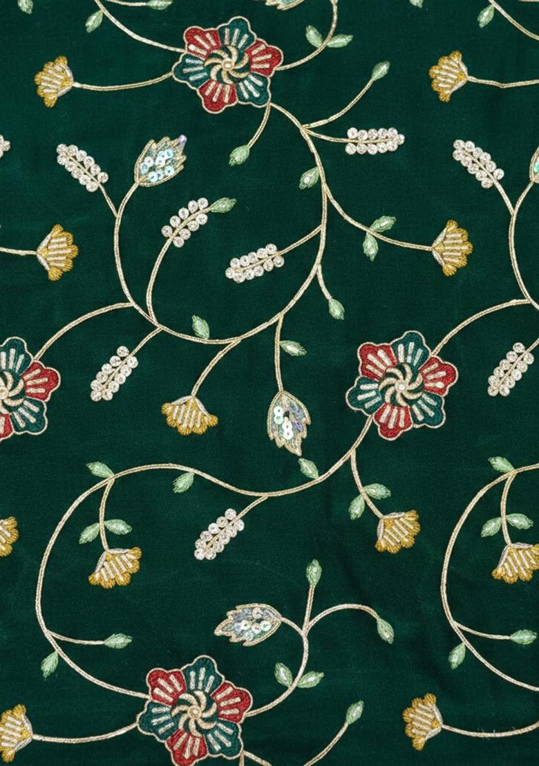 Green Embroidered Silk Lehenga Set - Indya