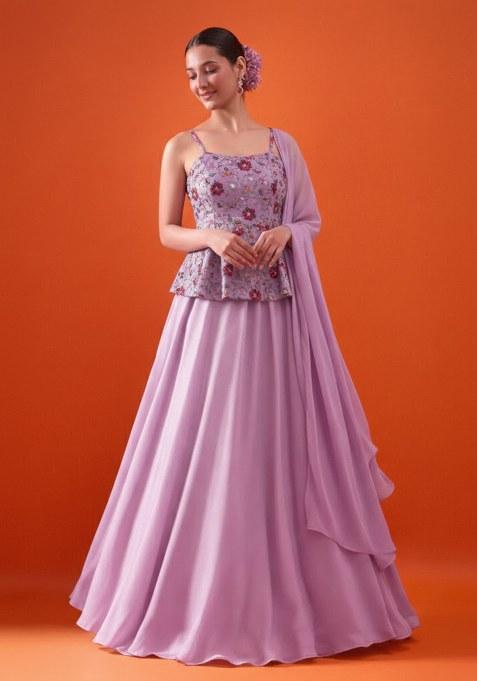 Pink Embroidered Silk Lehenga Set