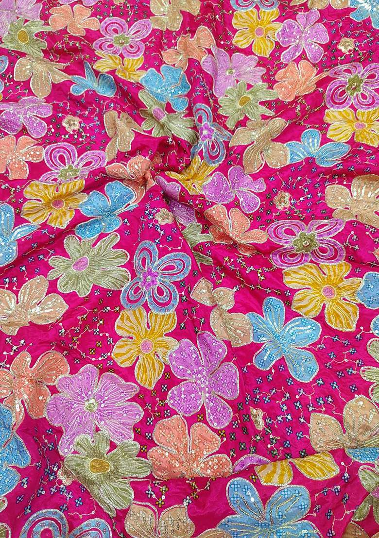 Pink Embroidered Crepe Pre Draped Saree Set - Indya