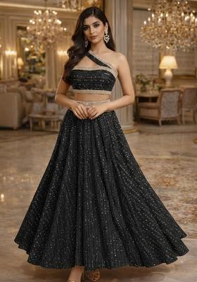 Black Sequin Embellished Shimmer Lehenga Set 