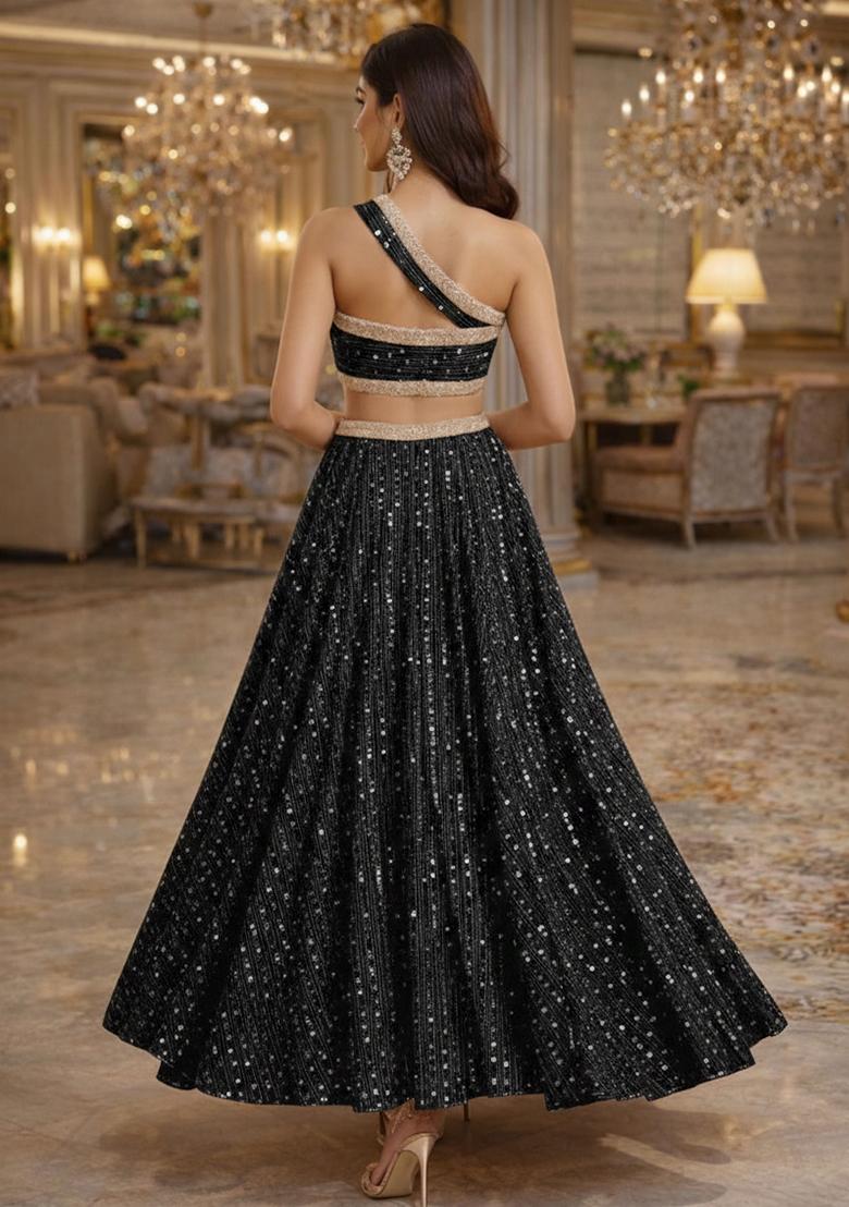 Black Sequin Embellished Shimmer Lehenga Set  - Indya
