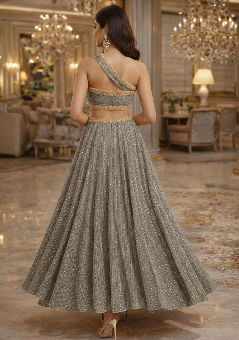 Smoke Grey Sequin Embellished Shimmer Lehenga Set  - Indya