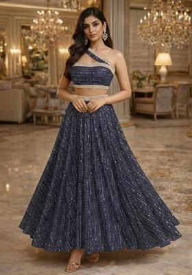 Deep Navy Sequin Embellished Shimmer Lehenga Set 