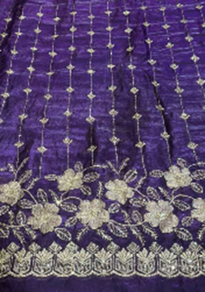 Deep Violet Embroidered Crepe Lehenga Set for Diwali and Festive Wear - Indya