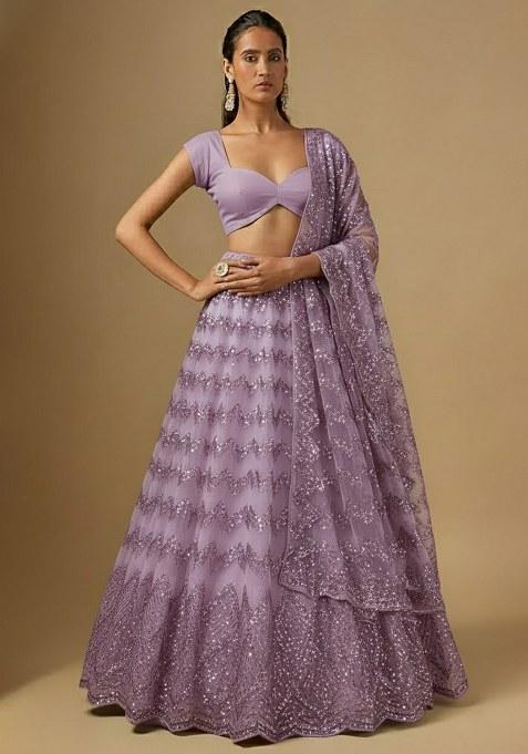 Lavender Sequin Embroidery Net Lehenga Set
