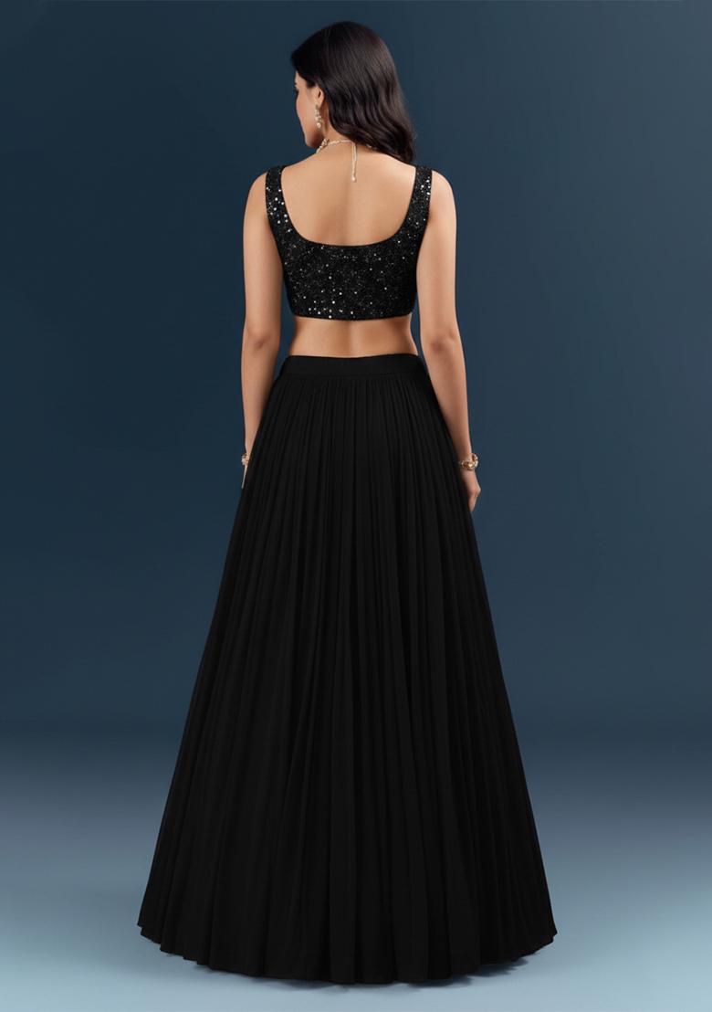 Black Georgette Lehenga Set With Sequin Embroidery Blouse - Indya