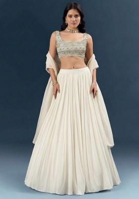 Off White Georgette Lehenga Set With Sequin Embroidery Blouse