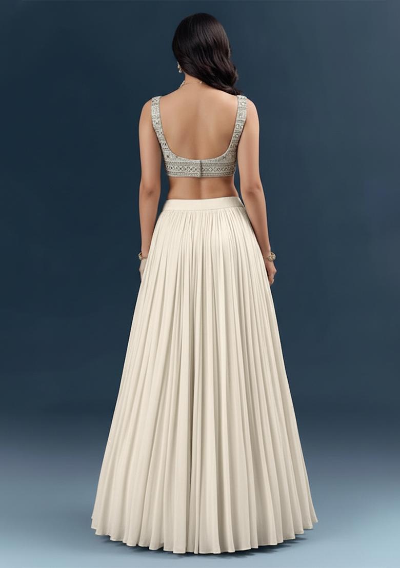 Off White Georgette Lehenga Set With Sequin Embroidery Blouse - Indya