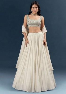 Off White Georgette Lehenga Set With Sequin Embroidery Blouse