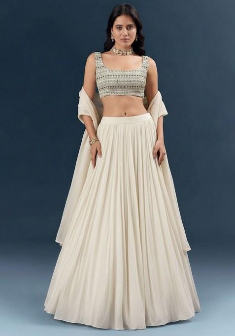Off White Georgette Lehenga Set With Sequin Embroidery Blouse