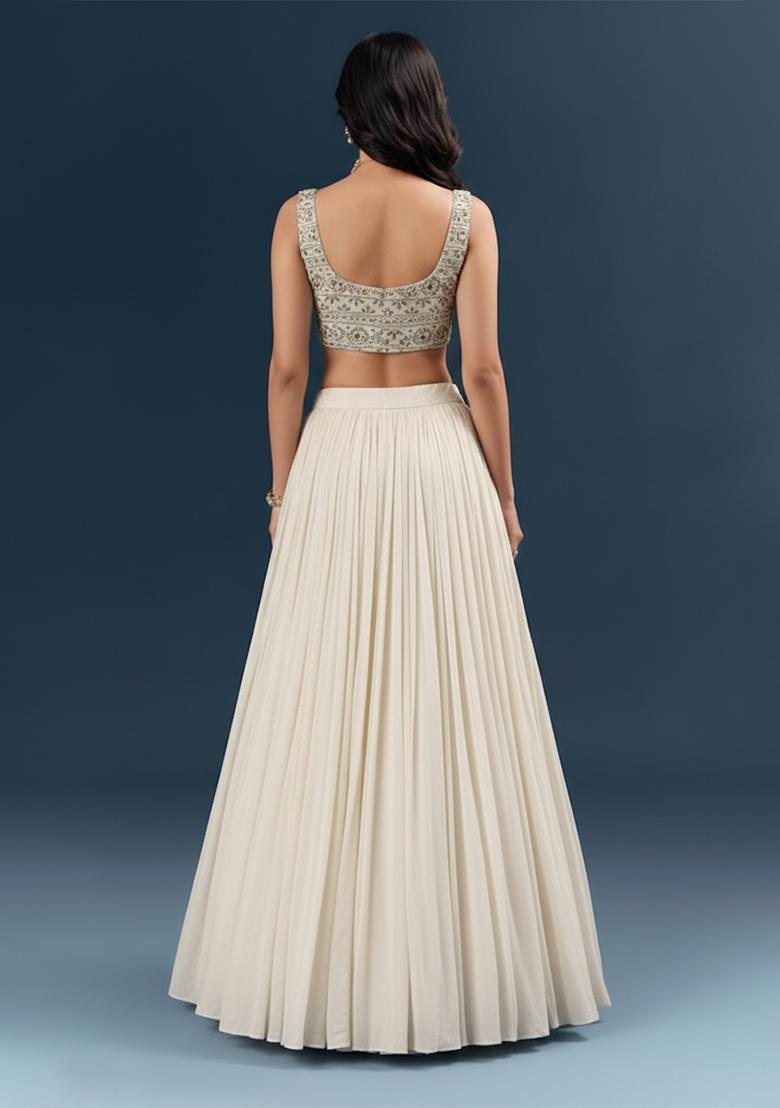 Off White Georgette Lehenga Set With Sequin Embroidery Blouse - Indya