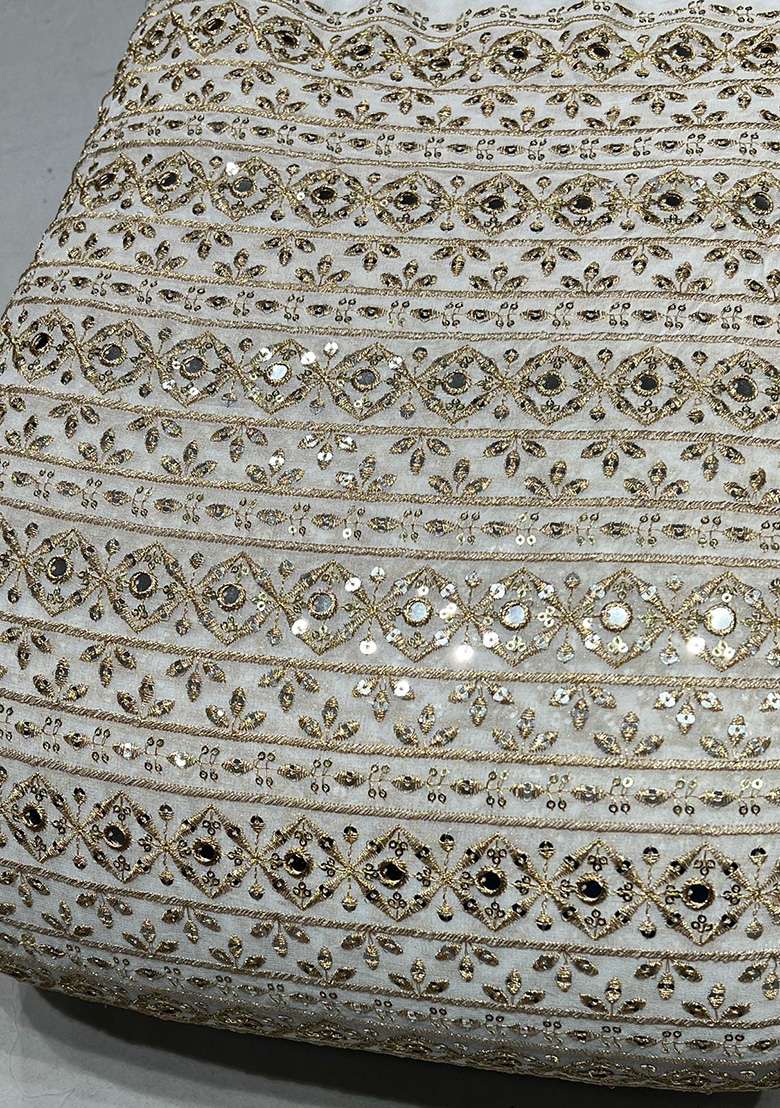 Off White Georgette Lehenga Set With Sequin Embroidery Blouse - Indya
