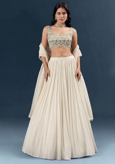 Off White Georgette Lehenga Set With Sequin Embroidery Blouse