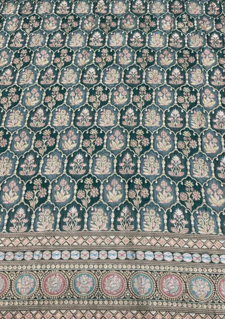 Bottle Green Embroidered Silk Blend Lehenga Set - Indya
