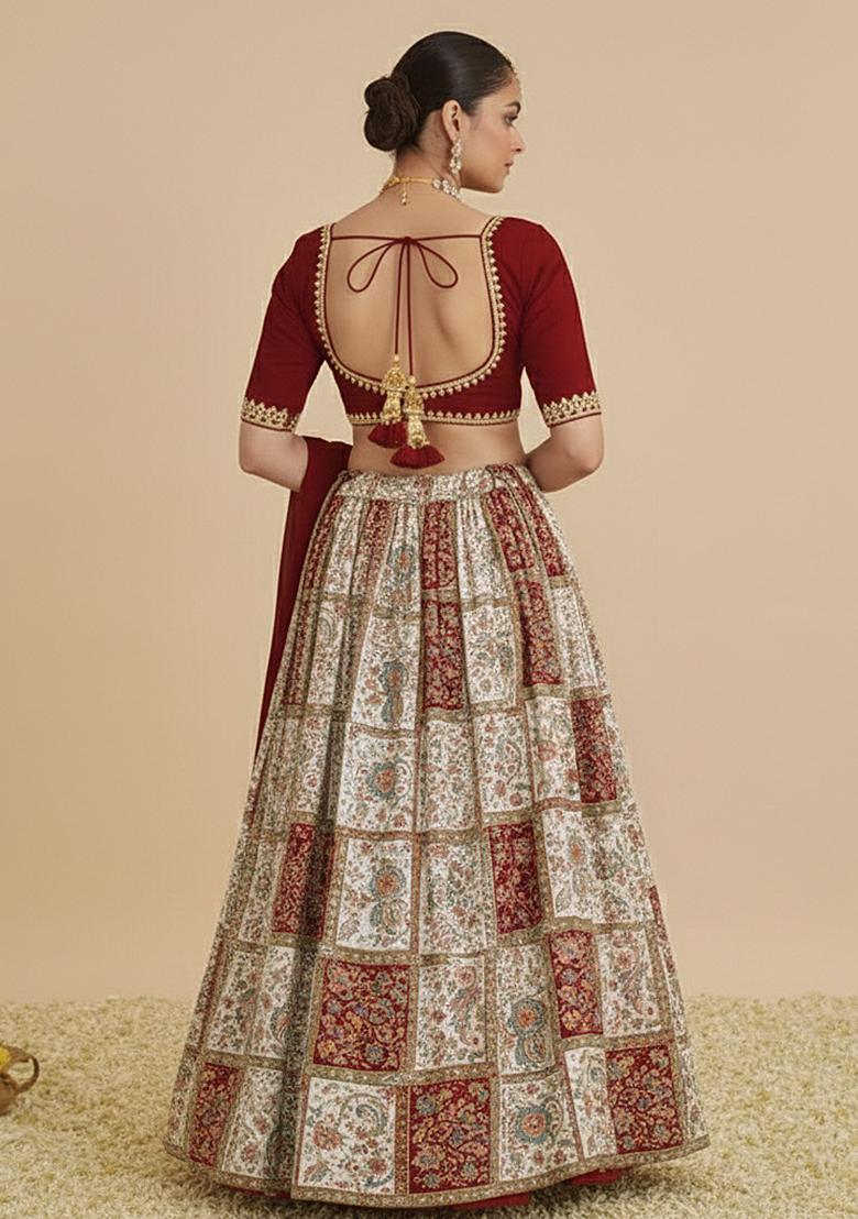 Maroon Printed Poly Blend Lehenga Set - Indya