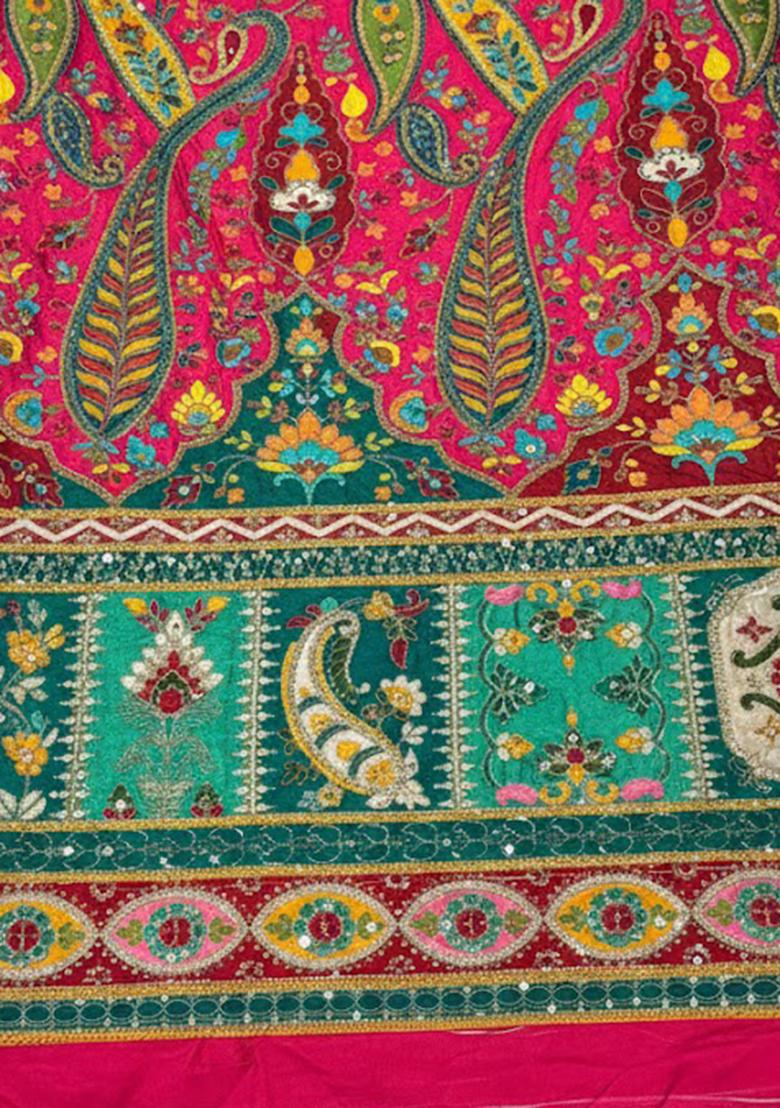 Pink Floral Print Crepe Lehenga Set - Indya