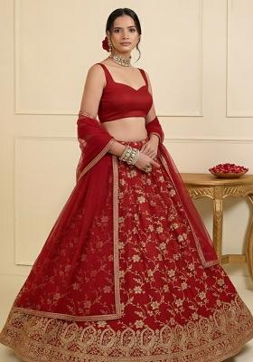 Red Zari Tissue Lehenga Set