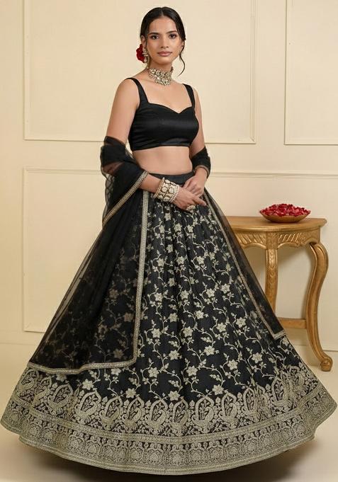 Black Zari Tissue Lehenga Set