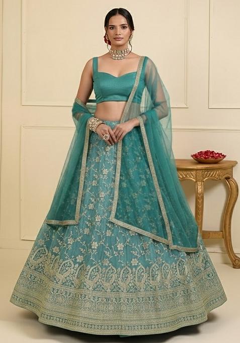 Blue Zari Tissue Lehenga Set