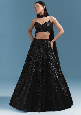 Black Embroidered Georgette Lehenga Set
