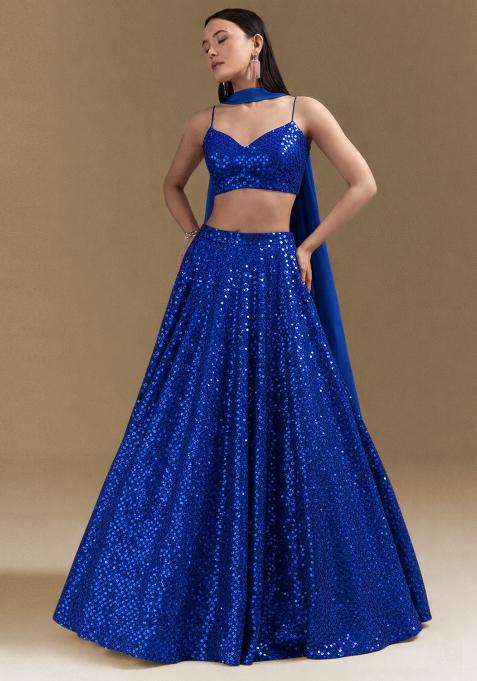 Royal Blue Embroidered Georgette Lehenga Set