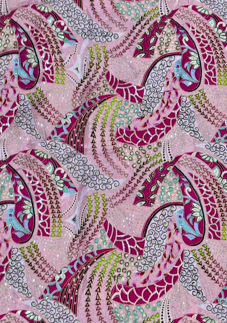 Pink Abstract Print Crepe Fusion Set - Indya