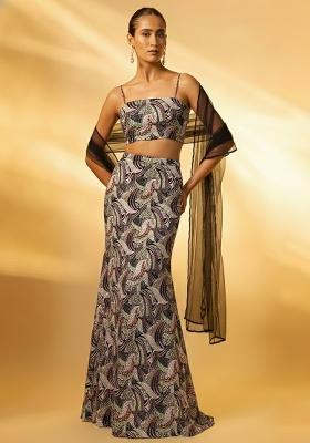 Multicolor Abstract Print Crepe Fusion Set