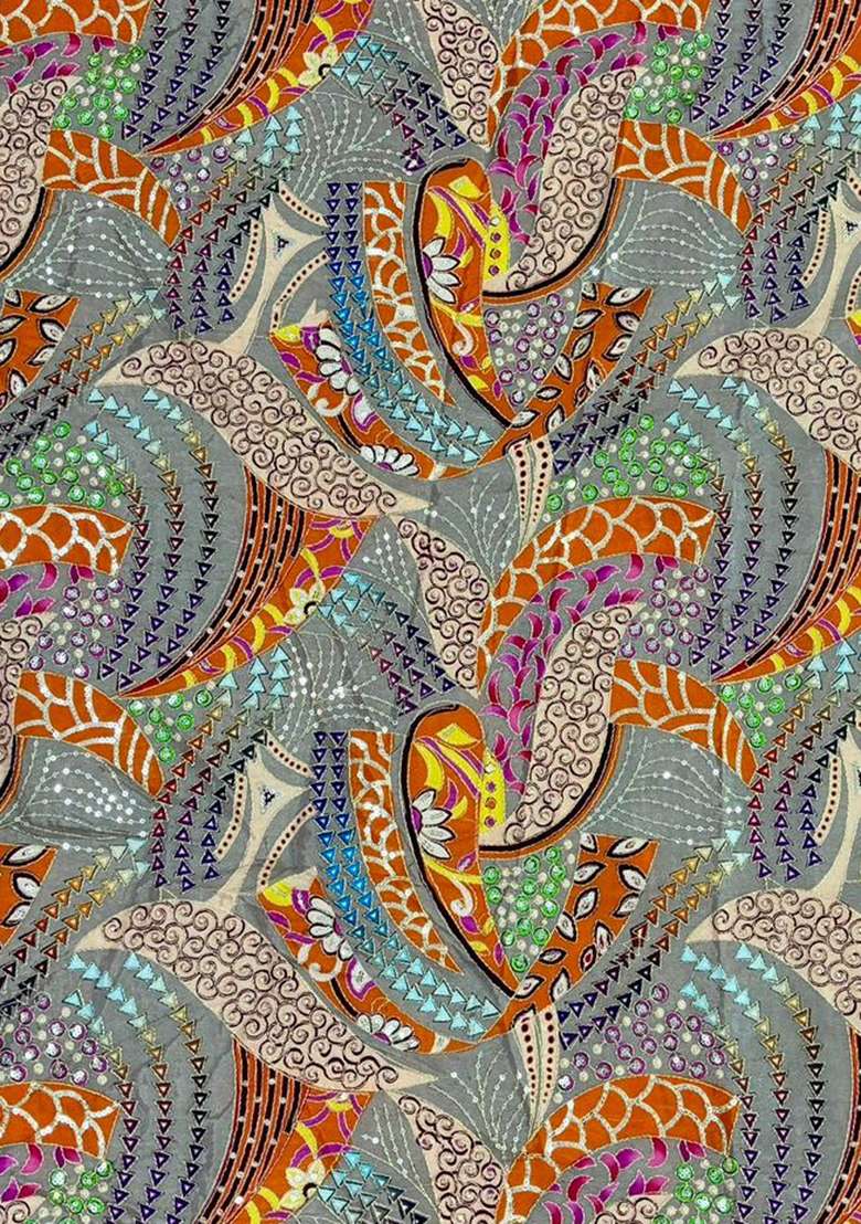 Multicolor Abstract Print Crepe Fusion Set - Indya