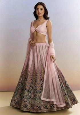 Soft Pink Printed Crepe Lehenga Set