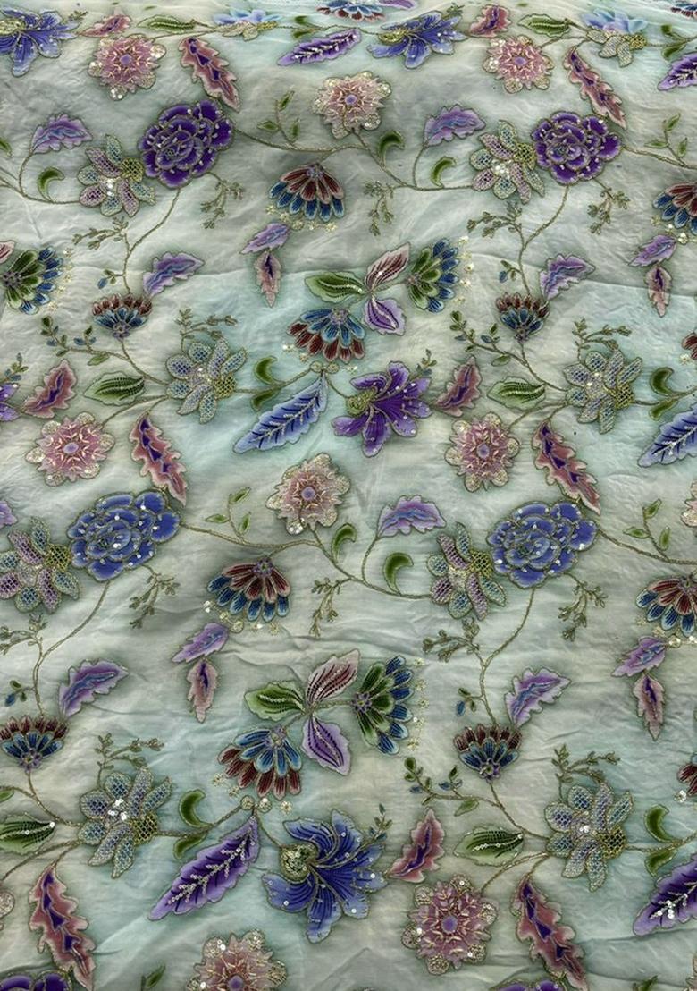 Silver Grey Crepe Lehenga Set With Printed Blouse - Indya