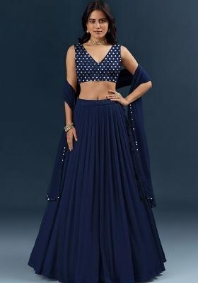Navy Blue Georgette Lehenga Set Mirror Work Blouse