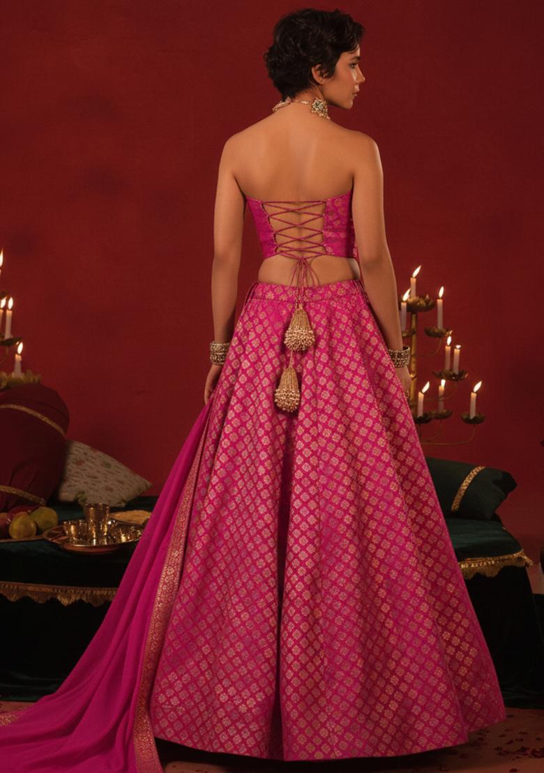 Rani Pink Brocade Lehenga Set - Indya