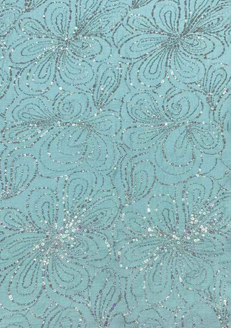 Blue Sequin Embroidery Chinon Lehenga Set - Indya