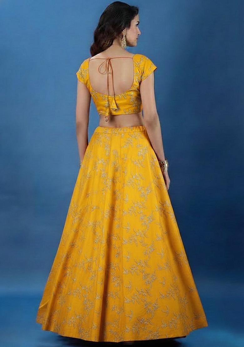 Yellow Embroidery Crepe Lehenga Set - Indya
