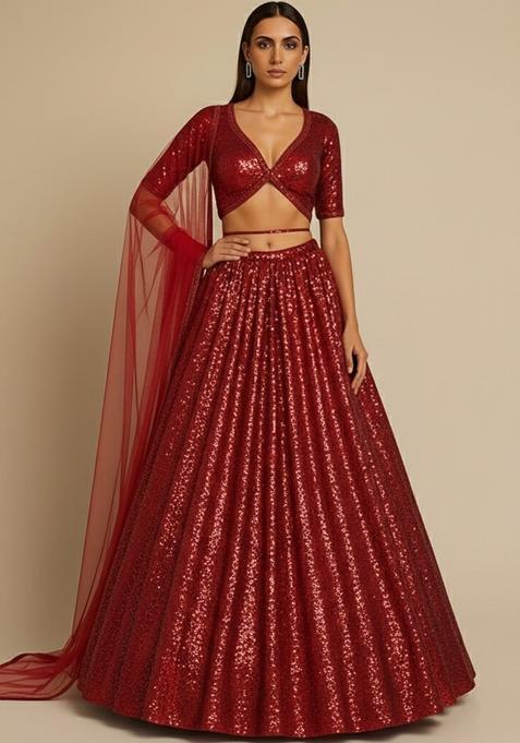 Navy Blue Sequin Net Lehenga Set