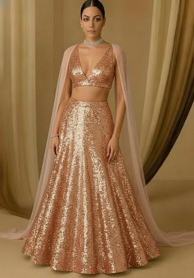 Rose Gold Sequin Net Lehenga Set