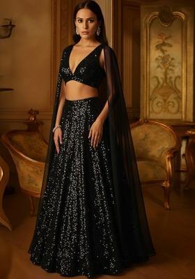 Black Sequin Net Lehenga Set