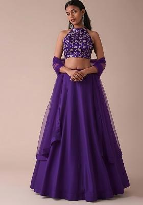 Royal Purple Silk Lehenga Set With Embroidered Blouse